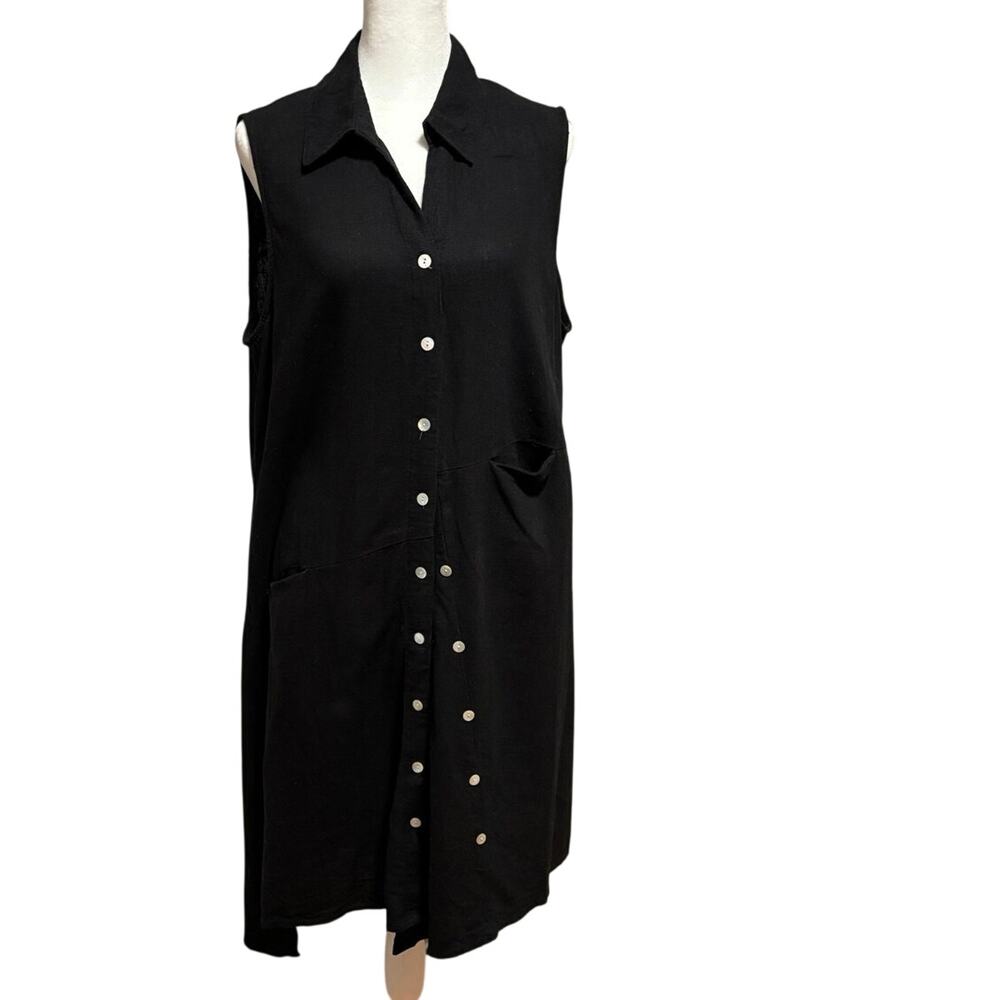 For Cynthia Size L Sleeveless Shirt Dress Linen Blend Asymmetrical Lagenlook